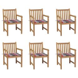 Chaises de lot de 6 et coussins carreaux rouge bois teck