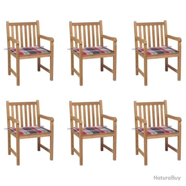 Chaises de lot de 6 et coussins carreaux rouge bois teck