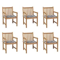 Chaises de lot de 6 et coussins carreaux gris bois teck