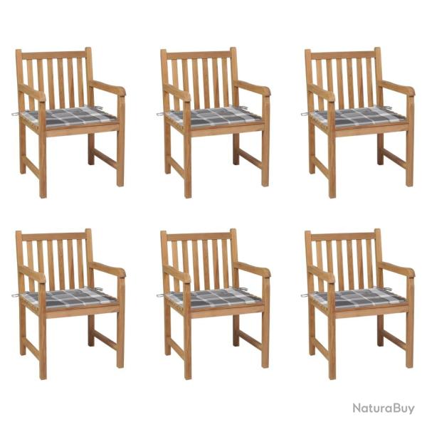Chaises de lot de 6 et coussins carreaux gris bois teck