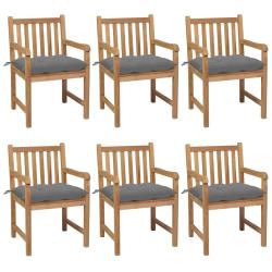 Chaises de lot de 6 et coussins gris Bois de teck solide