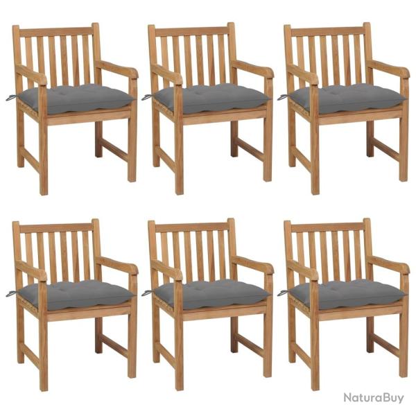 Chaises de lot de 6 et coussins gris Bois de teck solide