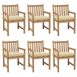 Chaises de lot de 6 et coussins blanc cr&egrave;me Teck solide