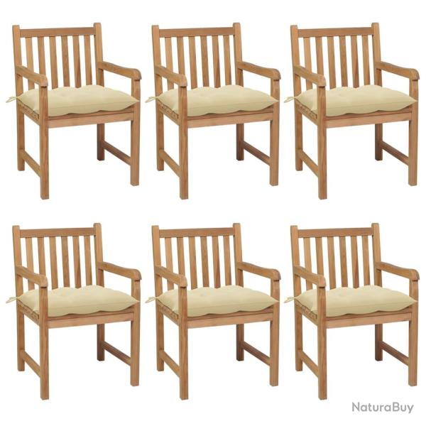 Chaises de lot de 6 et coussins blanc cr�me Teck solide