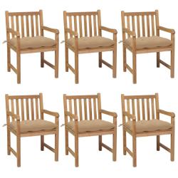 Chaises de lot de 6 et coussins beige bois teck solide