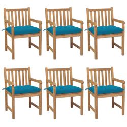 Chaises de lot de 6 avec coussins bleu clair Teck solide