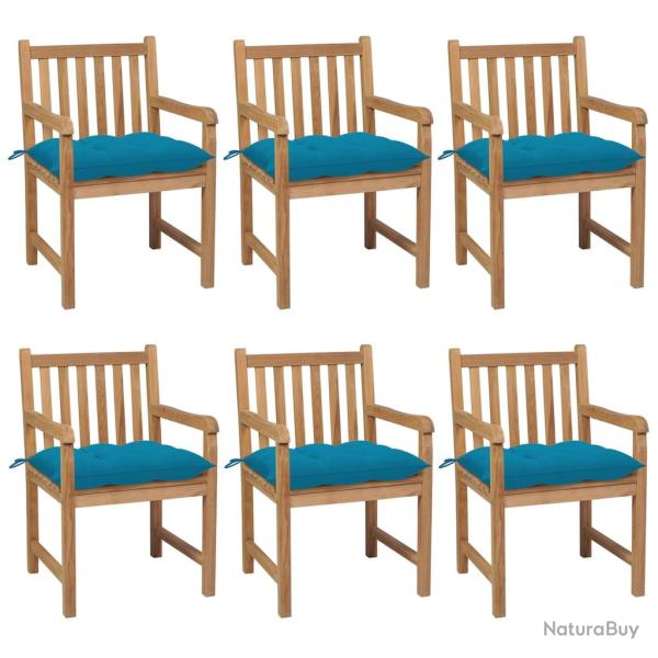 Chaises de lot de 6 avec coussins bleu clair Teck solide