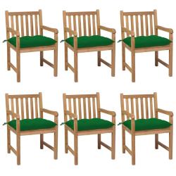 Chaises de lot de 6 et coussins vert Bois de teck solide