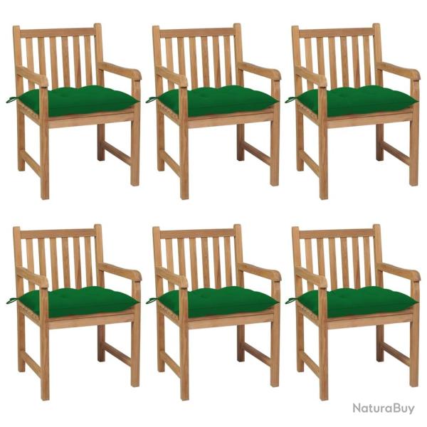 Chaises de lot de 6 et coussins vert Bois de teck solide