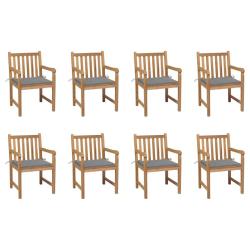 Chaises de lot de 8 avec coussins gris Bois teck massif
