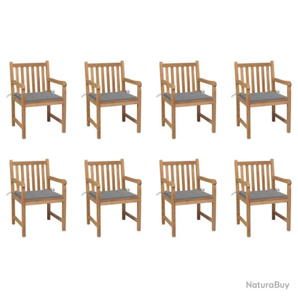 Chaises de lot de 8 avec coussins gris Bois teck massif