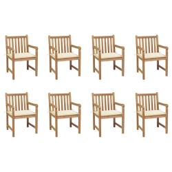 Chaises de lot de 8 avec coussins cr&egrave;me Bois teck massif