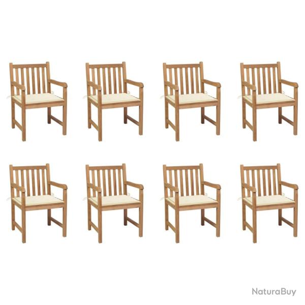 Chaises de lot de 8 avec coussins cr�me Bois teck massif