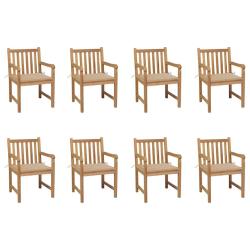 Chaises de lot de 8 avec coussins beige Bois teck massif