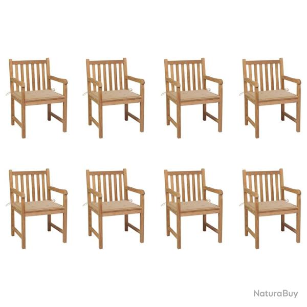 Chaises de lot de 8 avec coussins beige Bois teck massif