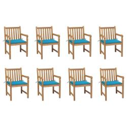 Chaises de lot de 8 avec coussins bleu Bois teck massif