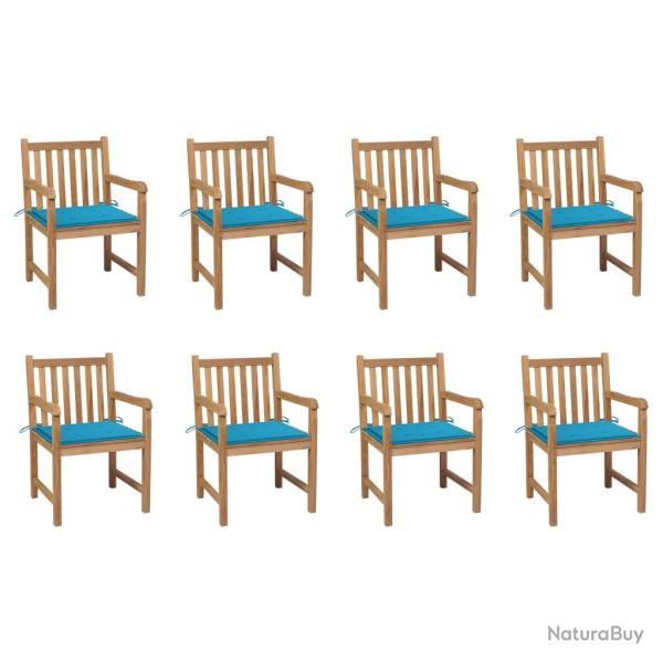 Chaises de lot de 8 avec coussins bleu Bois teck massif
