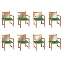 Chaises de lot de 8 avec coussins vert Bois teck massif