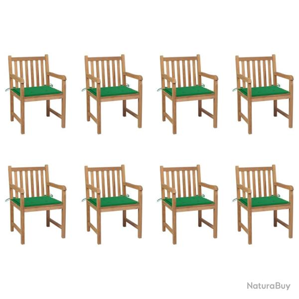 Chaises de lot de 8 avec coussins vert Bois teck massif