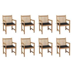Chaises de lot de 8 avec coussins noir Bois teck massif