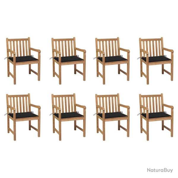 Chaises de lot de 8 avec coussins noir Bois teck massif