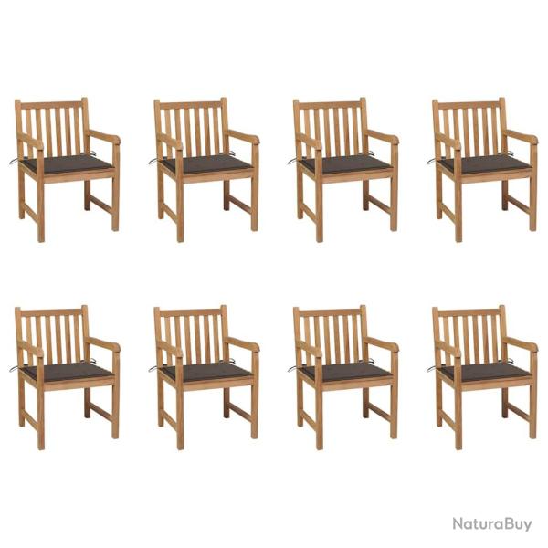 Chaises de lot de 8 avec coussins taupe Bois teck massif