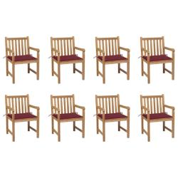 Chaises de lot de 8 avec coussins bordeaux Bois de teck
