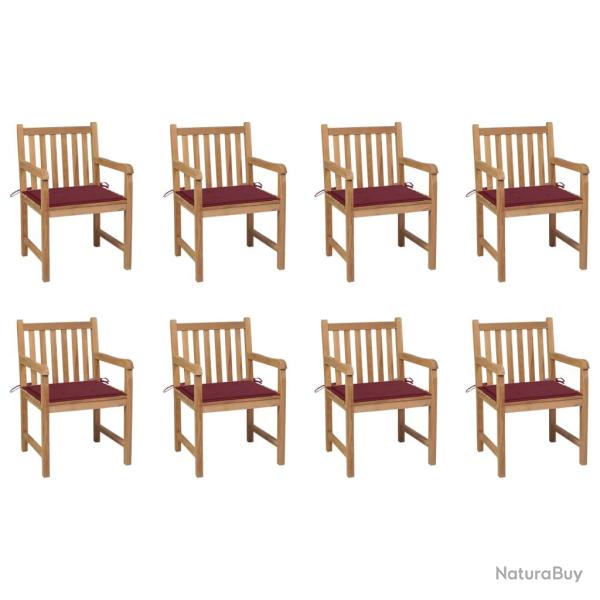 Chaises de lot de 8 avec coussins bordeaux Bois de teck