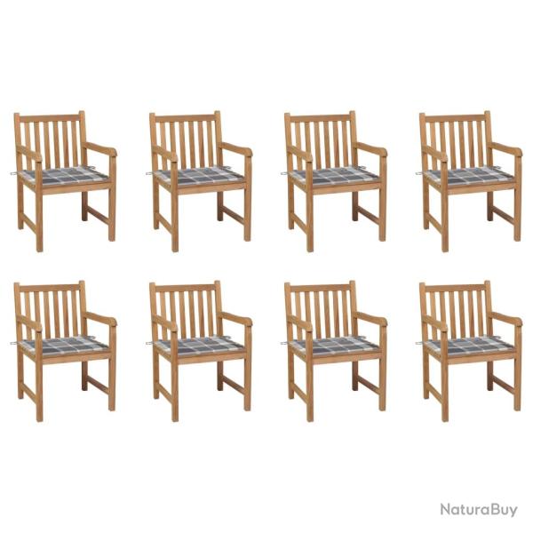 Chaises de lot de 8 et coussins carreaux gris Bois teck