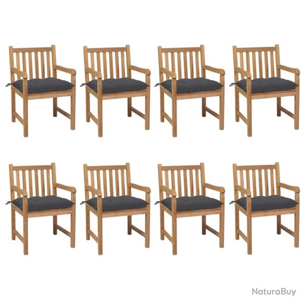 Chaises de lot de 8 avec coussins anthracite Teck solide