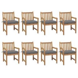 Chaises de lot de 8 avec coussins gris Bois teck solide