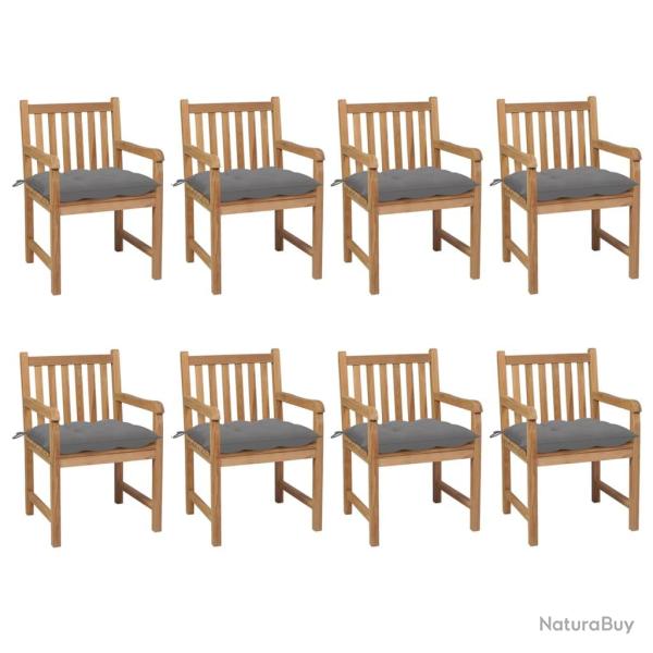 Chaises de lot de 8 avec coussins gris Bois teck solide
