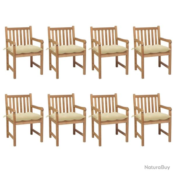 Chaises de lot de 8 et coussins blanc cr�me Teck solide