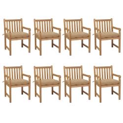 Chaises de lot de 8 avec coussins beige Bois teck solide