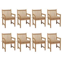 Chaises avec coussins, 8 pi&egrave;ces, en bois de teck massif, beiges