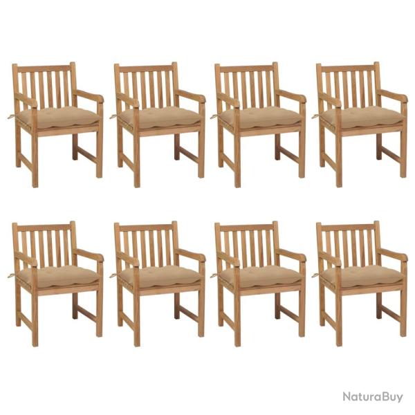 Chaises de lot de 8 avec coussins beige Bois teck solide