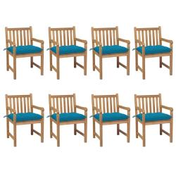 Chaises de lot de 8 avec coussins bleu clair Teck solide