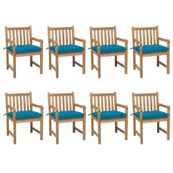 Chaises avec coussins, 8 pi&egrave;ces, en teck massif, bleu clair