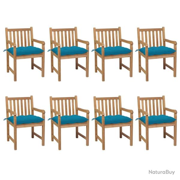 Chaises avec coussins, 8 pi�ces, en teck massif, bleu clair