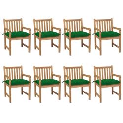 Chaises de lot de 8 avec coussins vert Bois teck solide