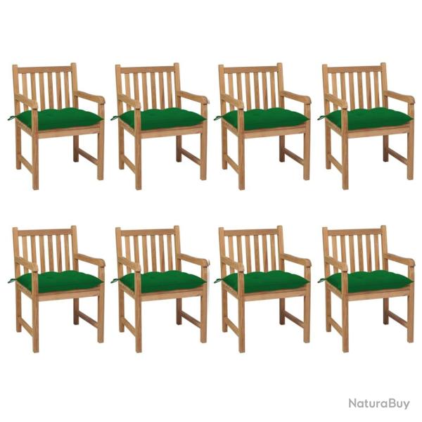 Chaises de lot de 8 avec coussins vert Bois teck solide