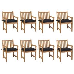 Chaises de lot de 8 avec coussins noir Bois teck solide