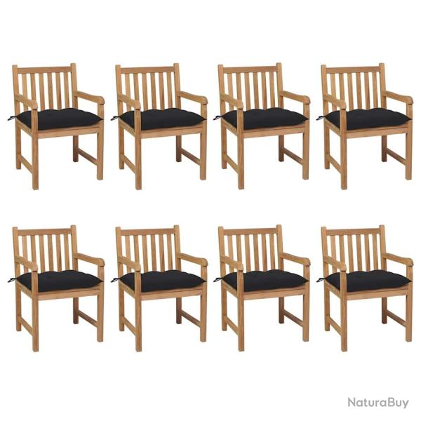 Chaises de lot de 8 avec coussins noir Bois teck solide
