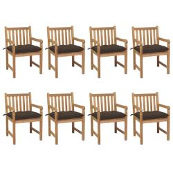 Chaises de lot de 8 avec coussins taupe Bois teck solide