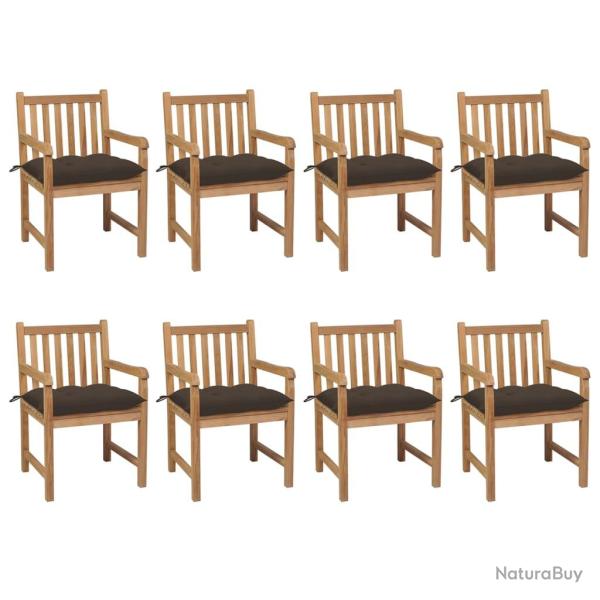 Chaises de lot de 8 avec coussins taupe Bois teck solide