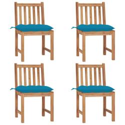 Lot de 4 chaises avec coussins, bois de teck massif, pour le jardin