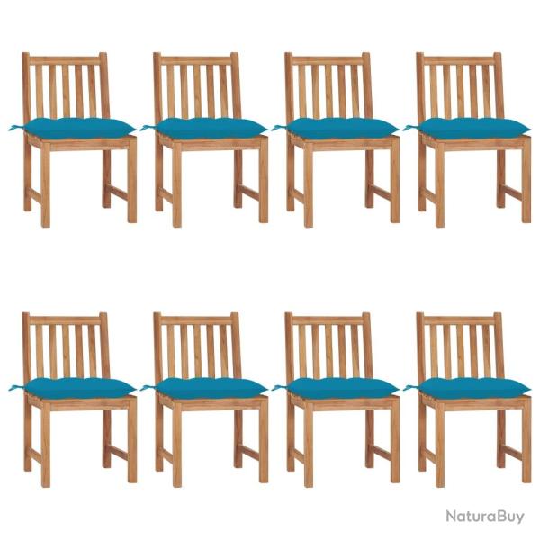 Chaises, lot de 8, avec coussins, en bois de teck massif