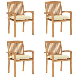 Chaises de empilables avec coussins lot de 4 Teck solide