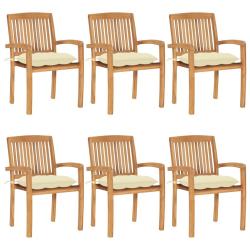 Chaises de empilables avec coussins lot de 6 Teck solide