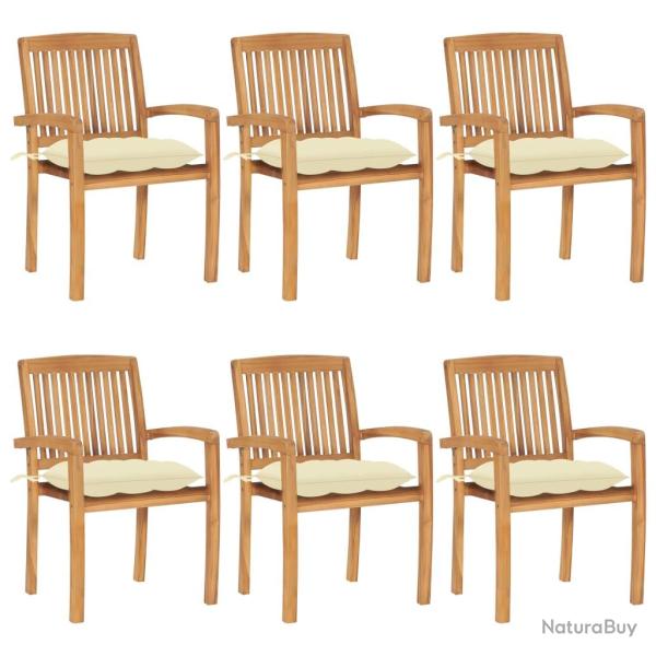 Chaises de empilables avec coussins lot de 6 Teck solide